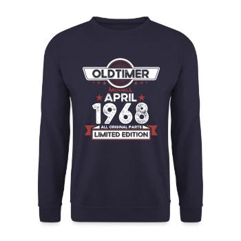 55th birthday man Oldtimer April born 1968 - Unisex Sweatshirt - navy - Front - Alina (178cm) & Michal (187cm)