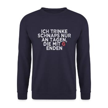 Alkohol Schnaps Spruch - Unisex Pullover - Navy - Vorne - Alina (178cm) & Michal (187cm)