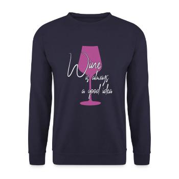Wine is a good idea saying - Unisex Sweatshirt - navy - Front - Alina (178cm) & Michal (187cm)