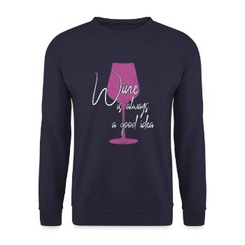 Wine is a good idea saying - Unisex Sweatshirt - navy - Front - Alina (178cm) & Michal (187cm)