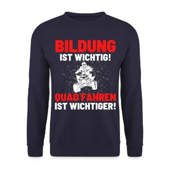 Quad Spruch BILDUNG IST WICHTIG QUAD FAHREN AUCH! - Unisex Pullover - Navy - Vorne - Alina (178cm) & Michal (187cm)