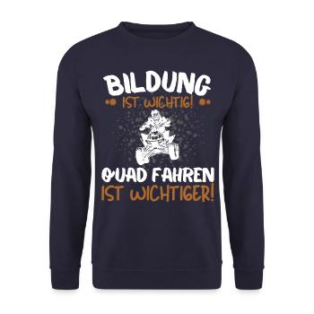 Quad Spruch BILDUNG IST WICHTIG QUAD FAHREN AUCH! - Unisex Pullover - Navy - Vorne - Alina (178cm) & Michal (187cm)