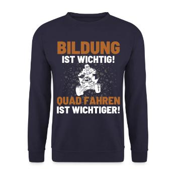 Quad Spruch BILDUNG IST WICHTIG QUAD FAHREN AUCH! - Unisex Pullover - Navy - Vorne - Alina (178cm) & Michal (187cm)