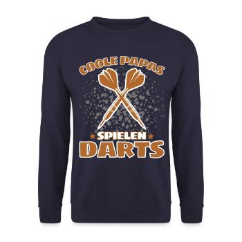 COOLE PAPAS SPIELEN DARTS! Dart Dartspieler Papa - Unisex Pullover - Navy - Vorne - Alina (178cm) & Michal (187cm)