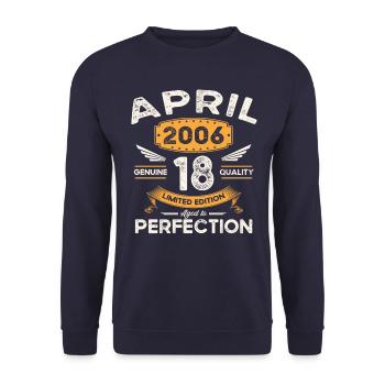 17th birthday man April Born 2006 Legendary - Unisex Sweatshirt - navy - Front - Alina (178cm) & Michal (187cm)