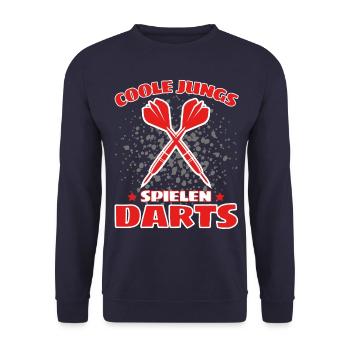 COOLE JUNGS SPIELEN DARTS! Dart Dartspieler Darts - Unisex Pullover - Navy - Vorne - Alina (178cm) & Michal (187cm)