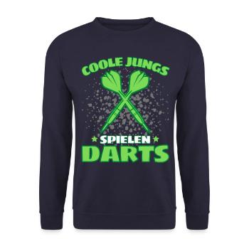 COOLE JUNGS SPIELEN DARTS! Dart Dartspieler Darts - Unisex Pullover - Navy - Vorne - Alina (178cm) & Michal (187cm)