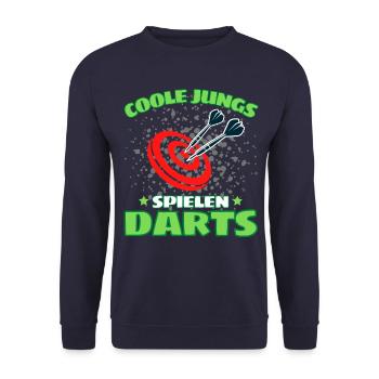COOLE JUNGS SPIELEN DARTS! Dart Dartspieler Darts - Unisex Pullover - Navy - Vorne - Alina (178cm) & Michal (187cm)