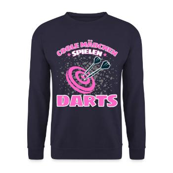 COOLE MÄDCHEN SPIELEN DARTS! Dart Dartspielerin - Unisex Pullover - Navy - Vorne - Alina (178cm) & Michal (187cm)
