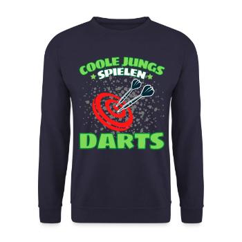 COOLE JUNGS SPIELEN DARTS! Dart Dartspieler Darts - Unisex Pullover - Navy - Vorne - Alina (178cm) & Michal (187cm)