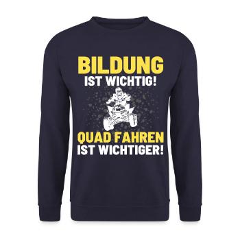 Quad Spruch BILDUNG IST WICHTIG QUAD FAHREN AUCH! - Unisex Pullover - Navy - Vorne - Alina (178cm) & Michal (187cm)