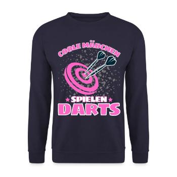 COOLE MÄDCHEN SPIELEN DARTS! Dart Dartspielerin - Unisex Pullover - Navy - Vorne - Alina (178cm) & Michal (187cm)