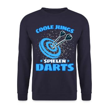 COOLE JUNGS SPIELEN DARTS! Dart Dartspieler Darts - Unisex Pullover - Navy - Vorne - Alina (178cm) & Michal (187cm)