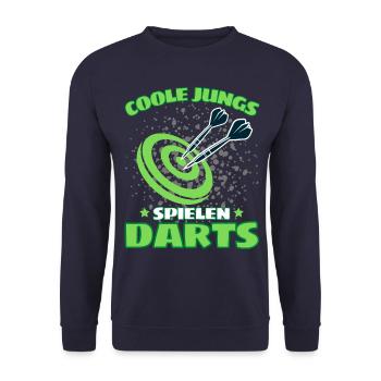 COOLE JUNGS SPIELEN DARTS! Dart Dartspieler Darts - Unisex Pullover - Navy - Vorne - Alina (178cm) & Michal (187cm)