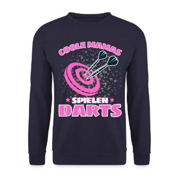 COOLE MAMAS SPIELEN DARTS! Dart Dartspieler Mama - Unisex Pullover - Navy - Vorne - Alina (178cm) & Michal (187cm)