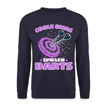 COOLE OMAS SPIELEN DARTS! Dart Dartspieler Oma - Unisex Pullover - Navy - Vorne - Alina (178cm) & Michal (187cm)