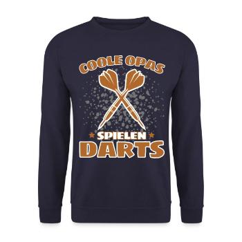 COOLE OPAS SPIELEN DARTS! Dart Dartspieler Opa - Unisex Pullover - Navy - Vorne - Alina (178cm) & Michal (187cm)