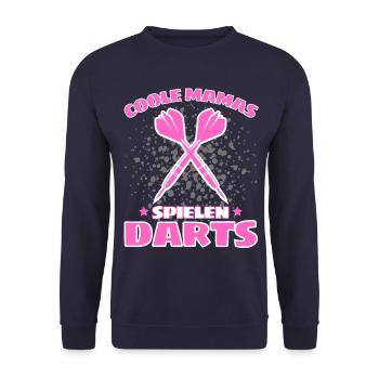 COOLE MAMAS SPIELEN DARTS! Dart Dartspieler Mama - Unisex Pullover - Navy - Vorne - Alina (178cm) & Michal (187cm)