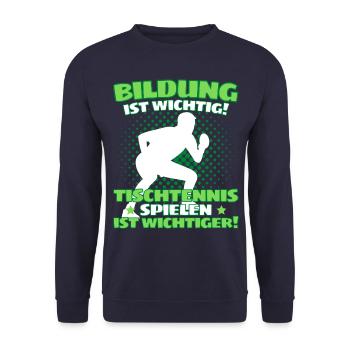 TISCHTENNIS IST WICHTIGER! Tischtennis Verein - Unisex Pullover - Navy - Vorne - Alina (178cm) & Michal (187cm)