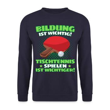 TISCHTENNIS IST WICHTIGER! Tischtennis Verein - Unisex Pullover - Navy - Vorne - Alina (178cm) & Michal (187cm)