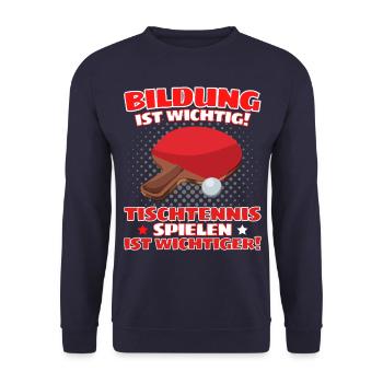 TISCHTENNIS IST WICHTIGER! Tischtennis Verein - Unisex Pullover - Navy - Vorne - Alina (178cm) & Michal (187cm)