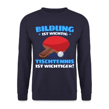 TISCHTENNIS IST WICHTIGER! Tischtennis Verein - Unisex Pullover - Navy - Vorne - Alina (178cm) & Michal (187cm)