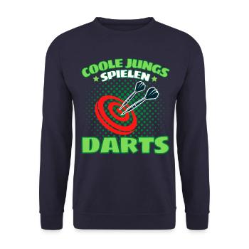 COOLE JUNGS SPIELEN DARTS! Dart Dartspieler Darts - Unisex Pullover - Navy - Vorne - Alina (178cm) & Michal (187cm)