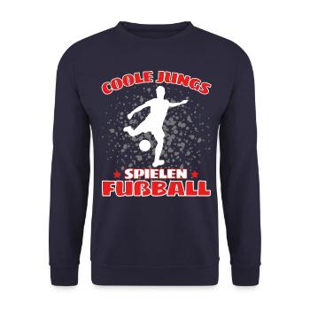 COOLE JUNGS SPIELEN FUßBALL! Fussball Fussballer - Unisex Pullover - Navy - Vorne - Alina (178cm) & Michal (187cm)
