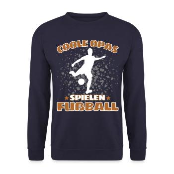 COOLE OPAS SPIELEN FUßBALL! Alte Herren Fussball - Unisex Pullover - Navy - Vorne - Alina (178cm) & Michal (187cm)