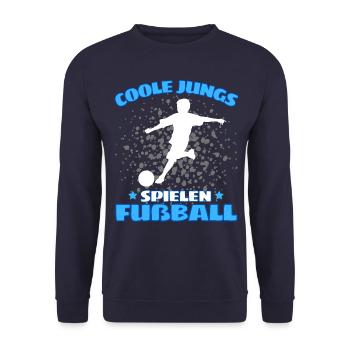 COOLE JUNGS SPIELEN FUßBALL! Fussball Fussballer - Unisex Pullover - Navy - Vorne - Alina (178cm) & Michal (187cm)