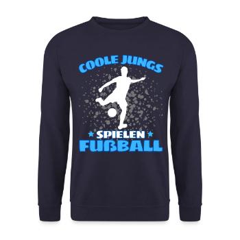 COOLE JUNGS SPIELEN FUßBALL! Fussball Fussballer - Unisex Pullover - Navy - Vorne - Alina (178cm) & Michal (187cm)