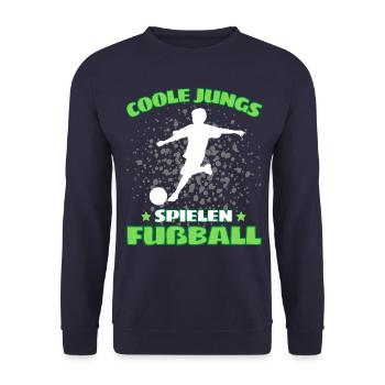 COOLE JUNGS SPIELEN FUßBALL! Fussball Fussballer - Unisex Pullover - Navy - Vorne - Alina (178cm) & Michal (187cm)