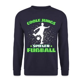 COOLE JUNGS SPIELEN FUßBALL! Fussball Fussballer - Unisex Pullover - Navy - Vorne - Alina (178cm) & Michal (187cm)