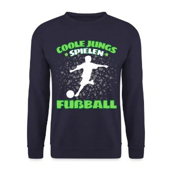 COOLE JUNGS SPIELEN FUßBALL! Fussball Fussballer - Unisex Pullover - Navy - Vorne - Alina (178cm) & Michal (187cm)