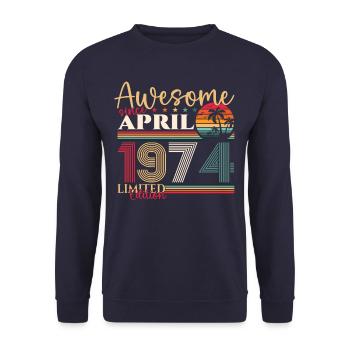 49th birthday man April born 1974 Awesome - Unisex Sweatshirt - navy - Front - Alina (178cm) & Michal (187cm)