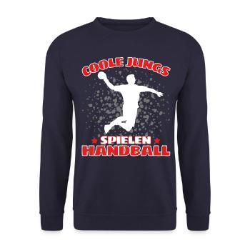 COOLE JUNGS SPIELEN HANDBALL Handballer - Unisex Pullover - Navy - Vorne - Alina (178cm) & Michal (187cm)