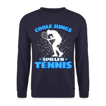COOLE JUNGS SPIELEN TENNIS Das Lustige - Unisex Pullover - Navy - Vorne - Alina (178cm) & Michal (187cm)