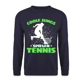 COOLE JUNGS SPIELEN TENNIS Das Lustige - Unisex Pullover - Navy - Vorne - Alina (178cm) & Michal (187cm)