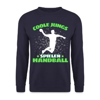 COOLE JUNGS SPIELEN HANDBALL Handballer - Unisex Pullover - Navy - Vorne - Alina (178cm) & Michal (187cm)