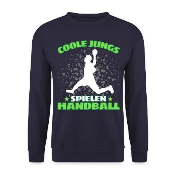COOLE JUNGS SPIELEN HANDBALL Handballer - Unisex Pullover - Navy - Vorne - Alina (178cm) & Michal (187cm)