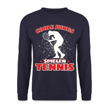 COOLE JUNGS SPIELEN TENNIS Das Lustige - Unisex Pullover - Navy - Vorne - Alina (178cm) & Michal (187cm)