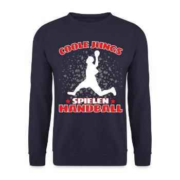 COOLE JUNGS SPIELEN HANDBALL Handballer - Unisex Pullover - Navy - Vorne - Alina (178cm) & Michal (187cm)