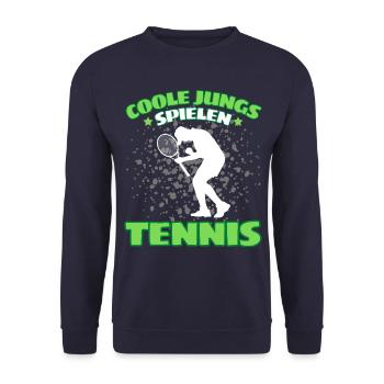 COOLE JUNGS SPIELEN TENNIS Das Lustige - Unisex Pullover - Navy - Vorne - Alina (178cm) & Michal (187cm)