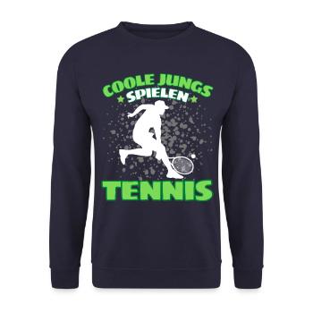 COOLE JUNGS SPIELEN TENNIS Das Lustige - Unisex Pullover - Navy - Vorne - Alina (178cm) & Michal (187cm)
