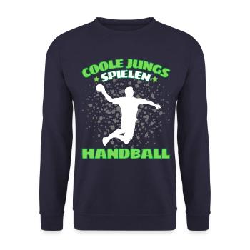 COOLE JUNGS SPIELEN HANDBALL Handballer - Unisex Pullover - Navy - Vorne - Alina (178cm) & Michal (187cm)