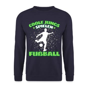 COOLE JUNGS SPIELEN FUßBALL! Fussball Fussballer - Unisex Pullover - Navy - Vorne - Alina (178cm) & Michal (187cm)