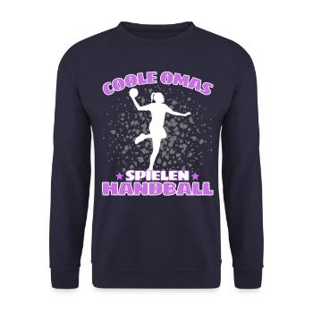 COOLE OMAS SPIELEN HANDBALL Handballer - Unisex Pullover - Navy - Vorne - Alina (178cm) & Michal (187cm)