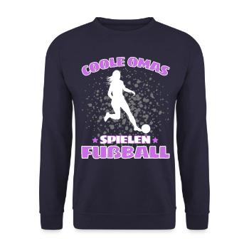 COOLE OMAS SPIELEN FUßBALL! Oma Fussball Spruch - Unisex Pullover - Navy - Vorne - Alina (178cm) & Michal (187cm)
