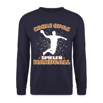 COOLE OPAS SPIELEN HANDBALL Handballer - Unisex Pullover - Navy - Vorne - Alina (178cm) & Michal (187cm)