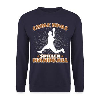 COOLE OPAS SPIELEN HANDBALL Handballer - Unisex Pullover - Navy - Vorne - Alina (178cm) & Michal (187cm)